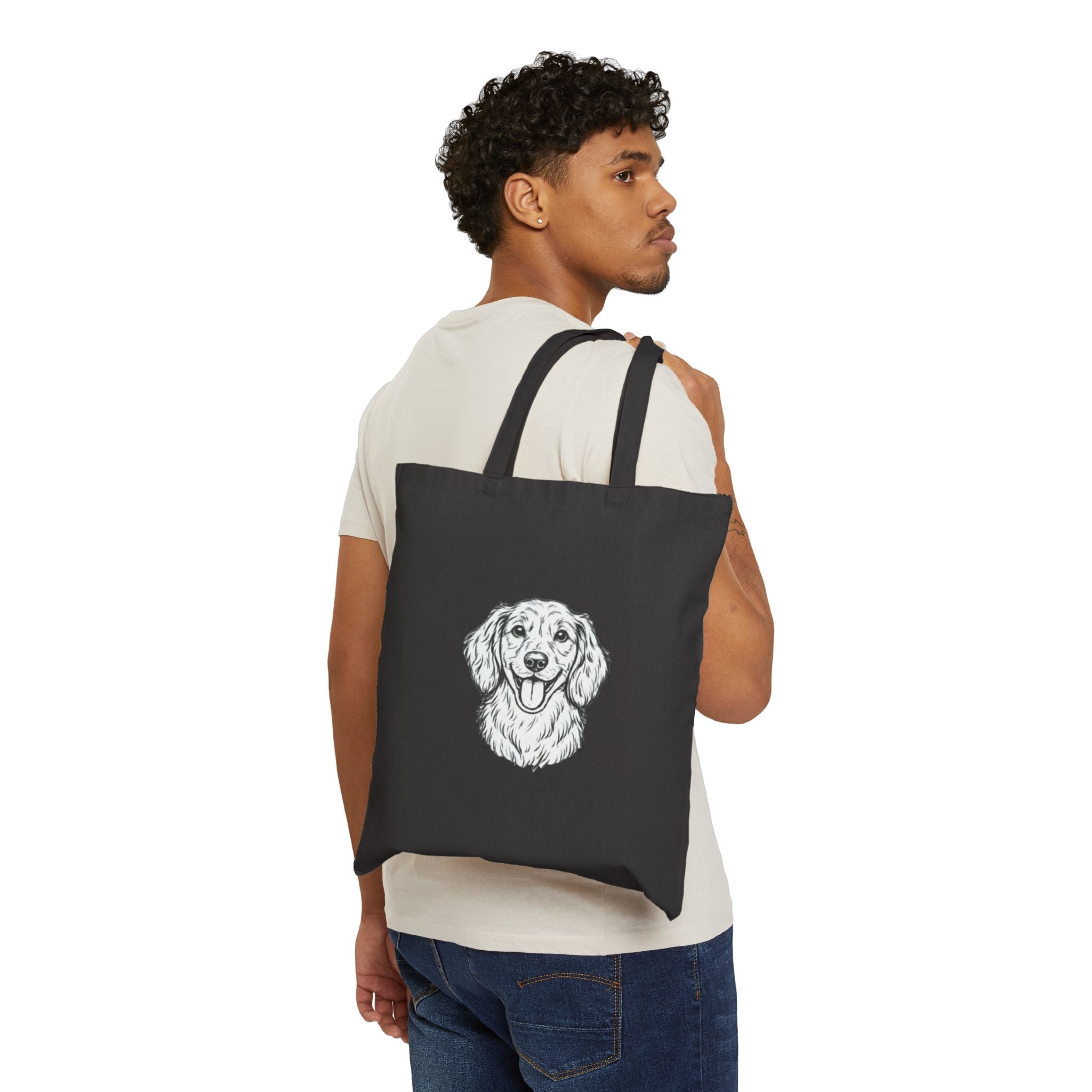 Golden Retriever Sketch Tote Bag — Cotton Canvas Dog Lover Grocery/Beach Bag