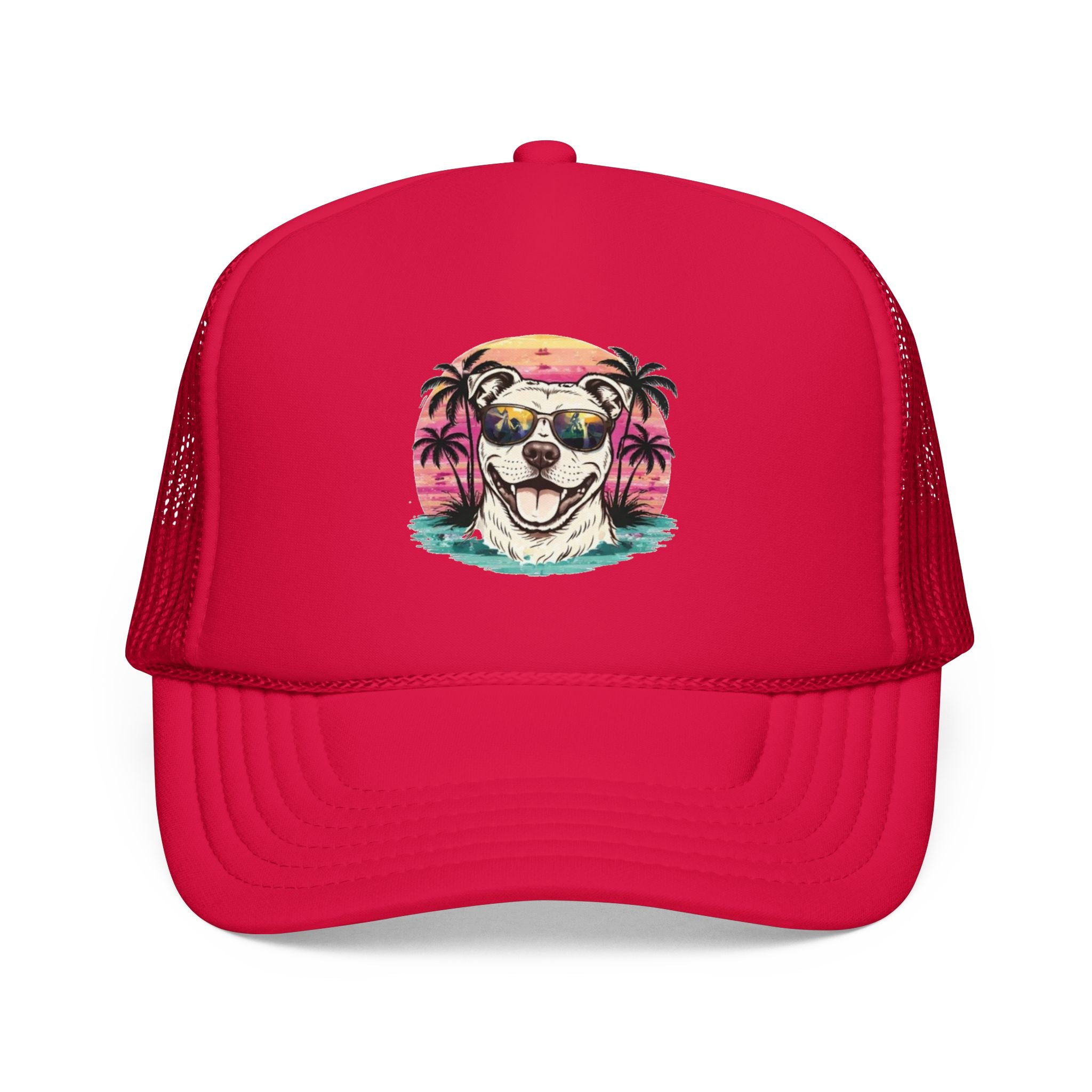 Trucker Hat - Retro Surf Dog with Sunglasses (Beach Vibes)