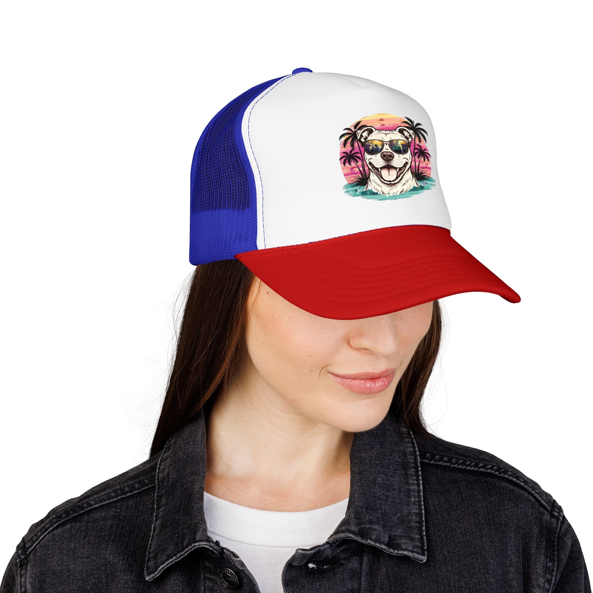 Trucker Hat - Retro Surf Dog with Sunglasses (Beach Vibes)
