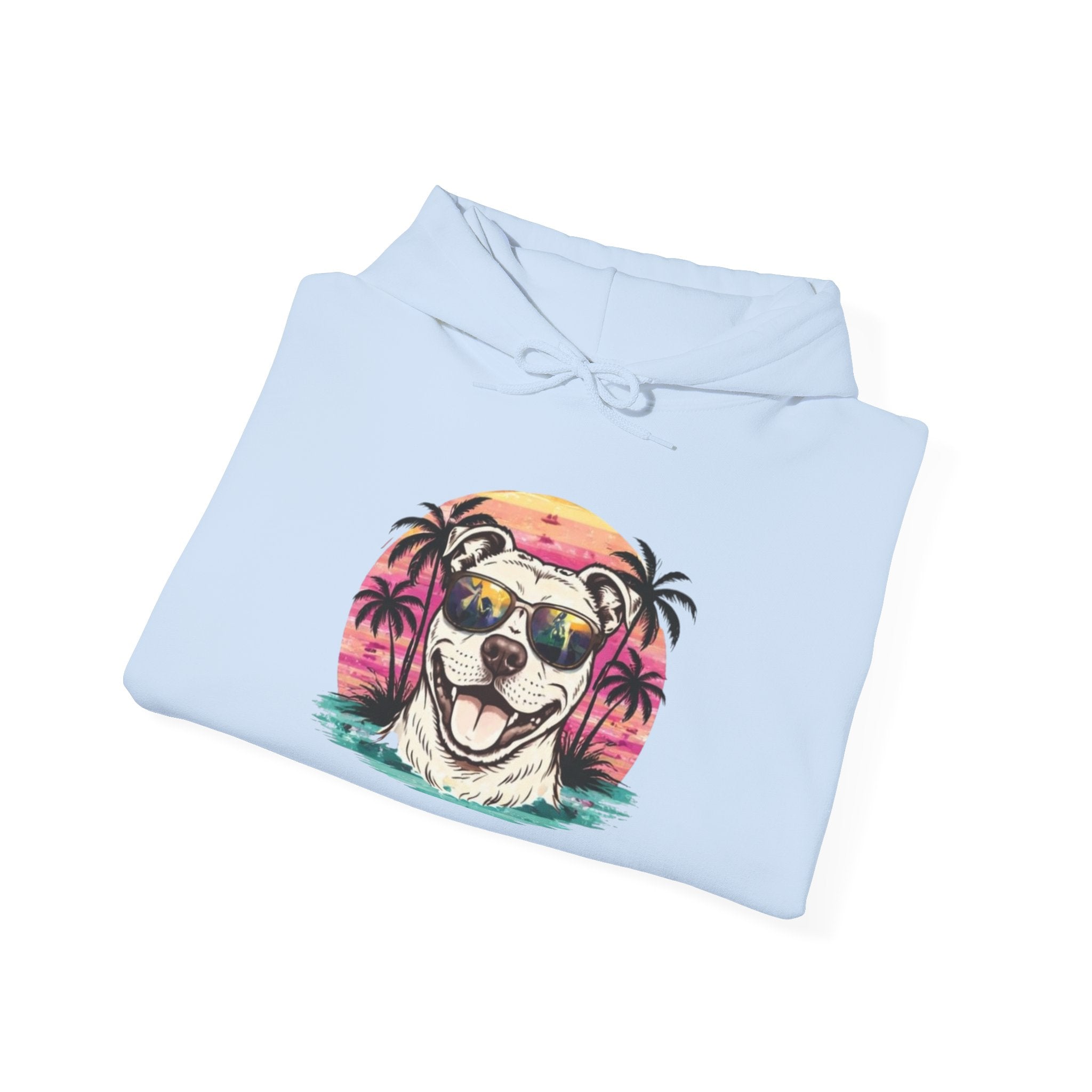 Dog Sunset Hoodie — Cool Pup with Sunglasses Tropical Beach Design