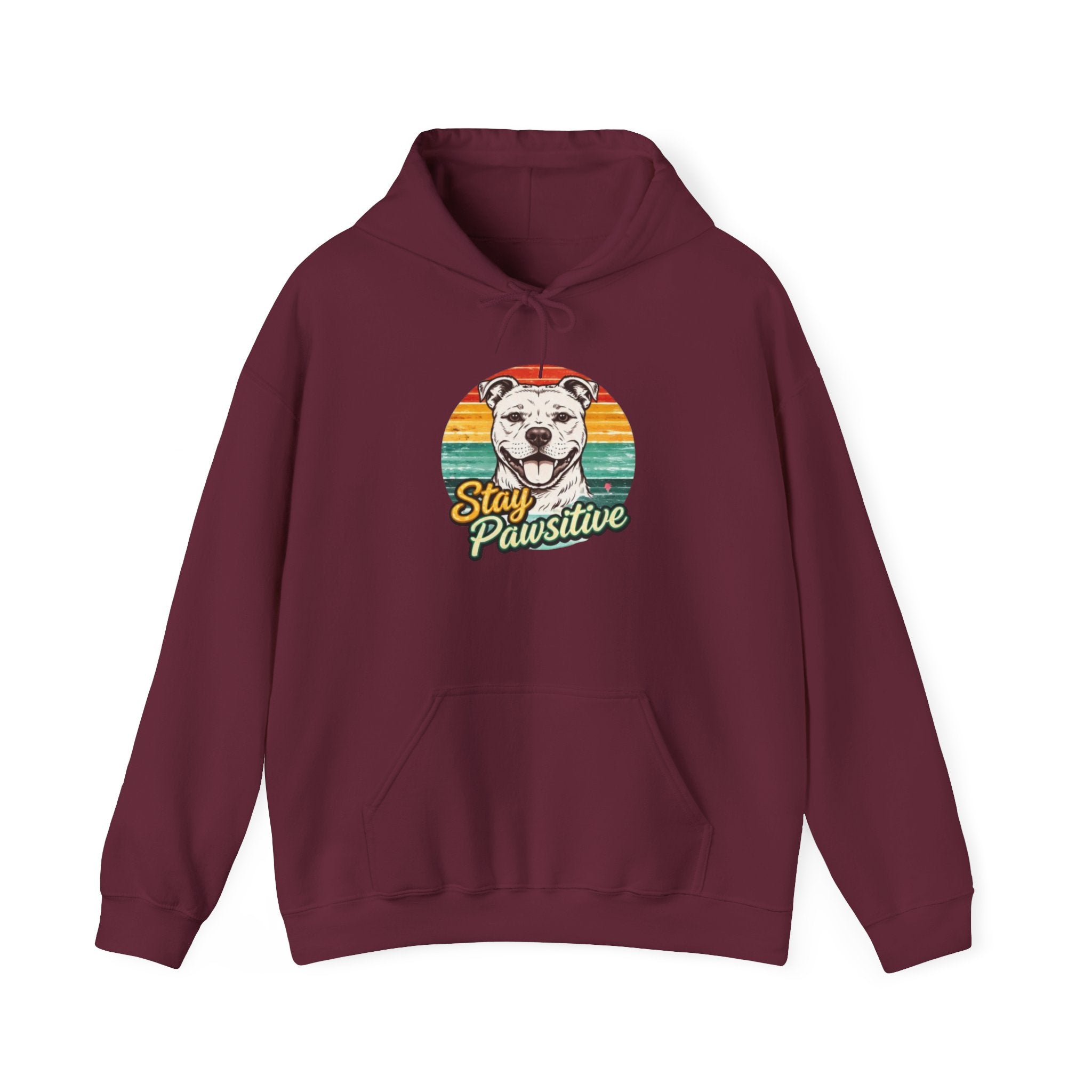Stay Pawsitive Dog Hoodie — Retro Sun Graphic Sweatshirt for Dog Lovers