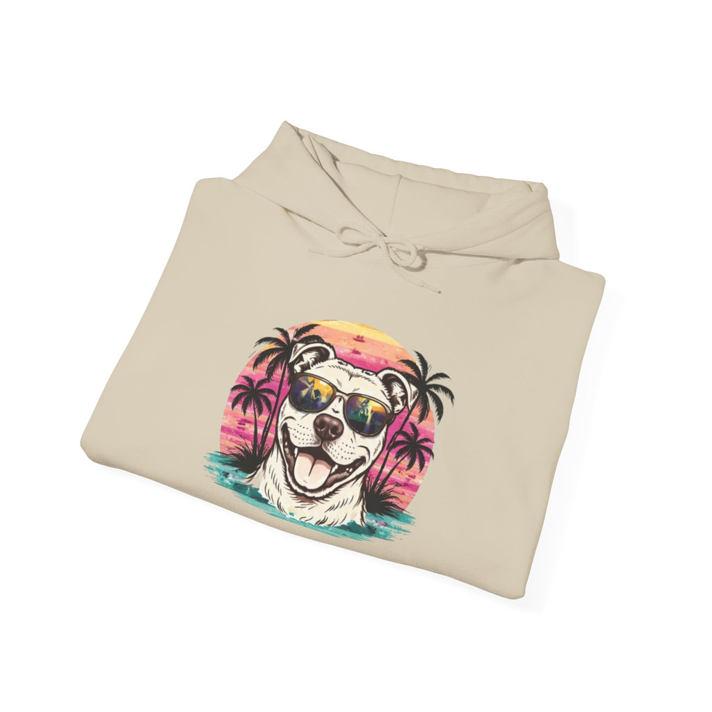 Dog Sunset Hoodie — Cool Pup with Sunglasses Tropical Beach Design