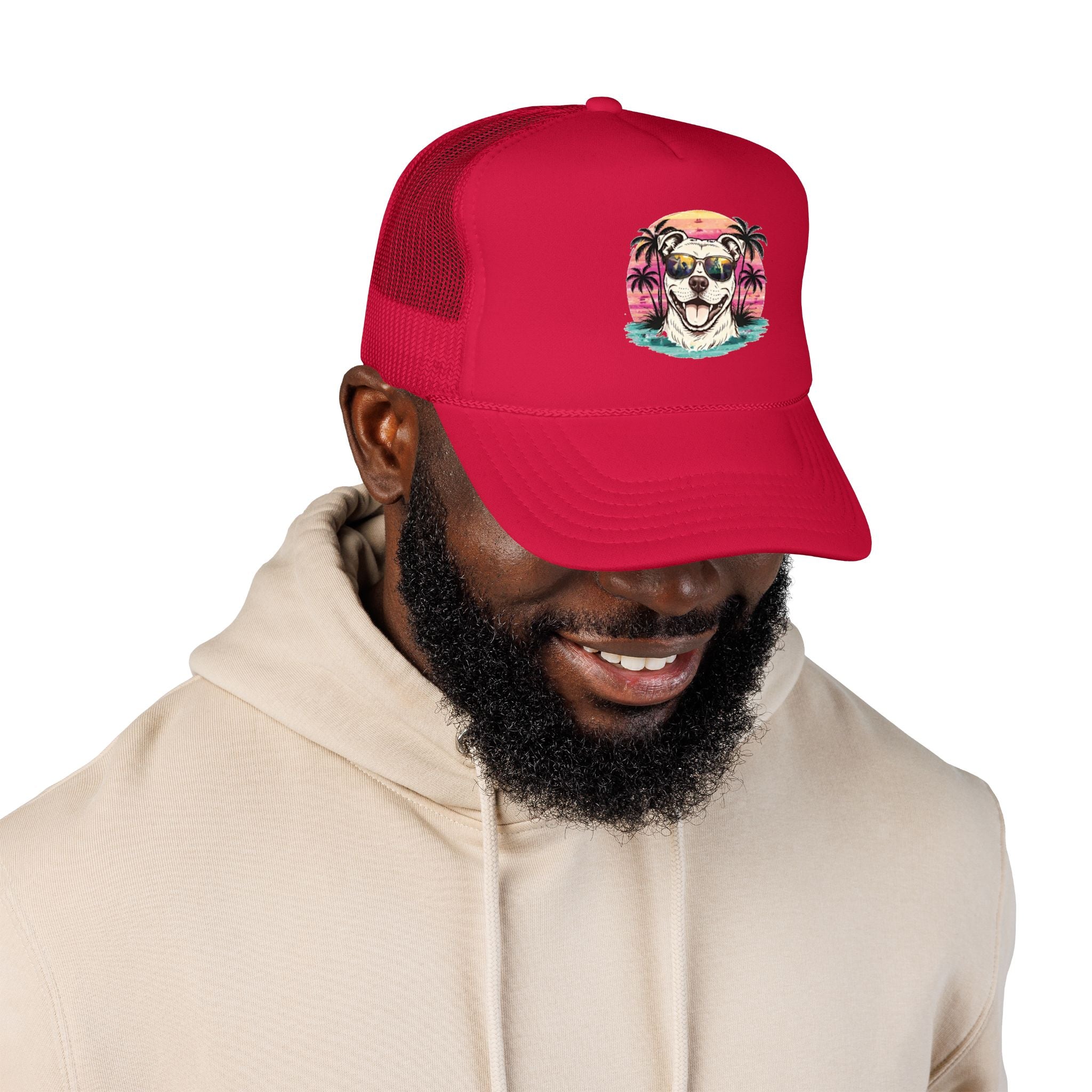 Trucker Hat - Retro Surf Dog with Sunglasses (Beach Vibes)