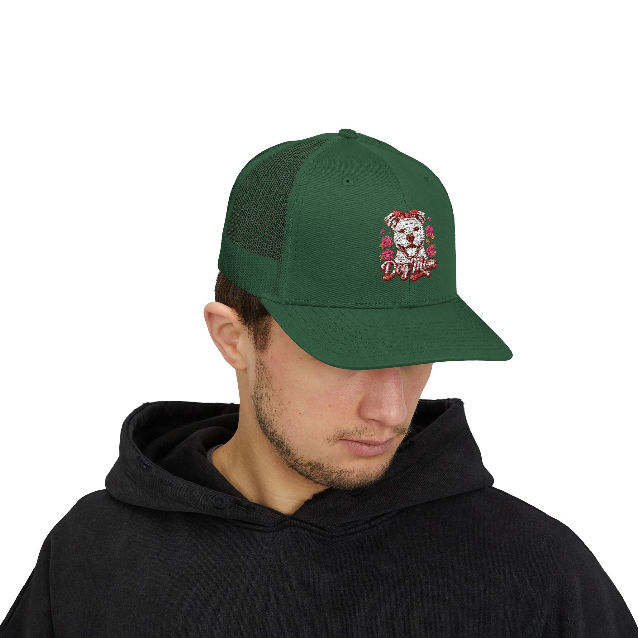 Trucker Cap — Floral Teddy 'Dog Mom' Embroidered Snapback