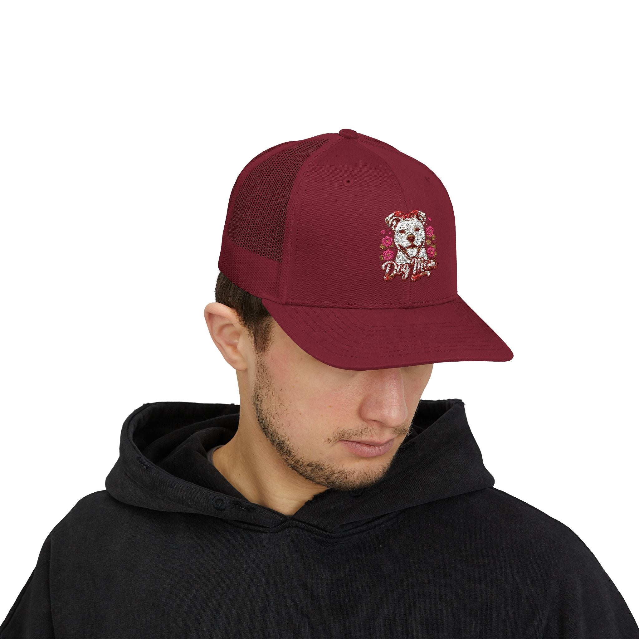 Trucker Cap — Floral Teddy 'Dog Mom' Embroidered Snapback