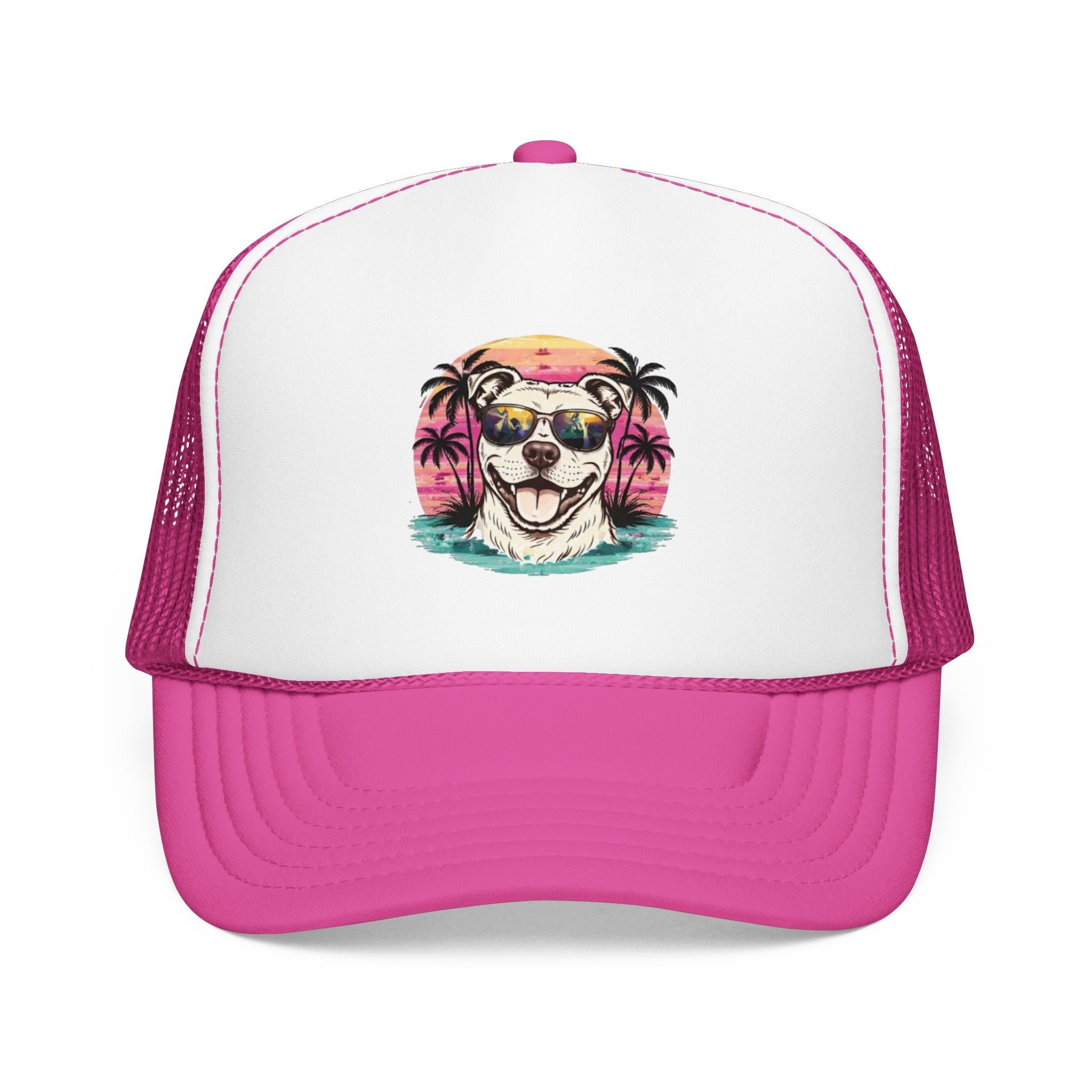 Trucker Hat - Retro Surf Dog with Sunglasses (Beach Vibes)