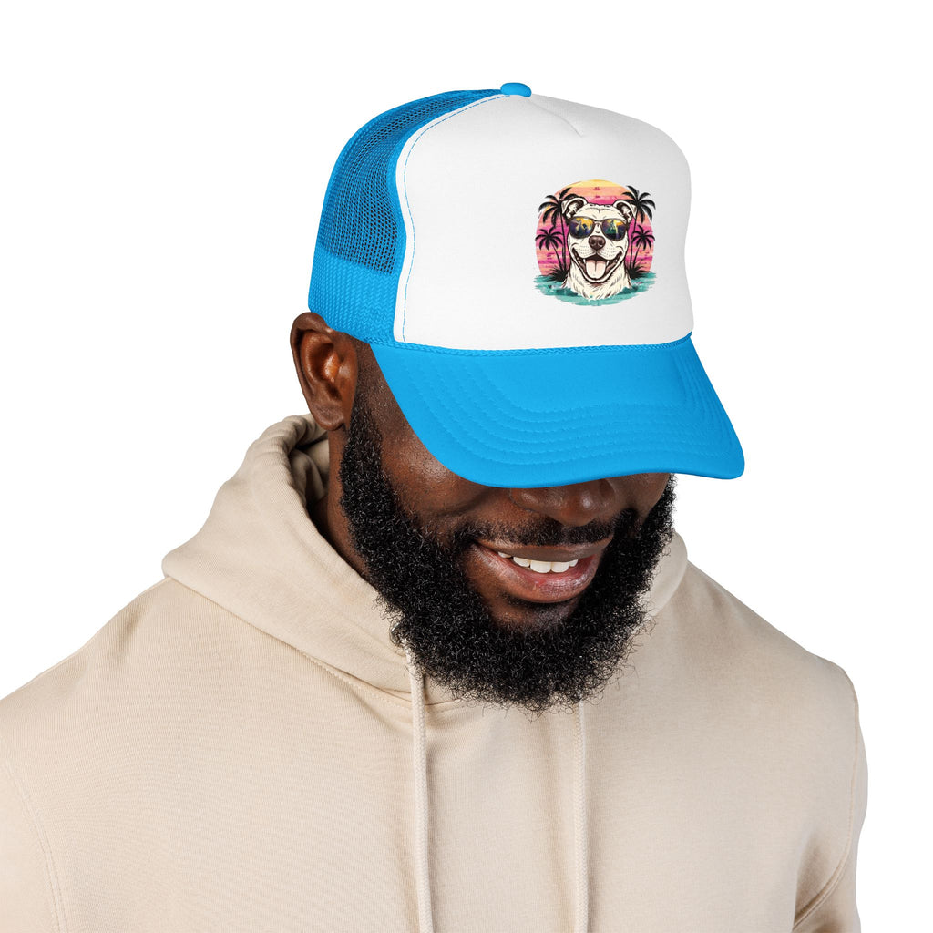 Trucker Hat - Retro Surf Dog with Sunglasses (Beach Vibes)