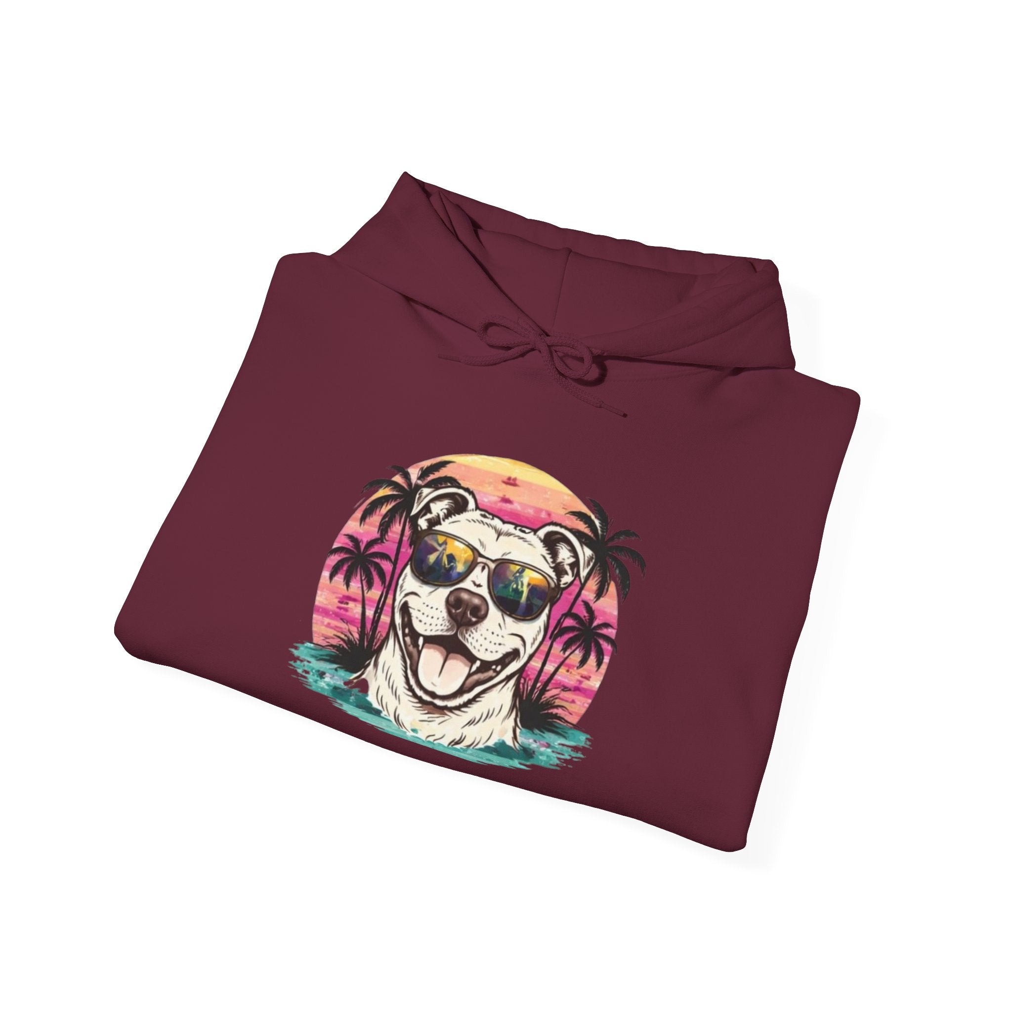 Dog Sunset Hoodie — Cool Pup with Sunglasses Tropical Beach Design