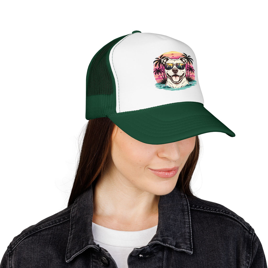 Trucker Hat - Retro Surf Dog with Sunglasses (Beach Vibes)
