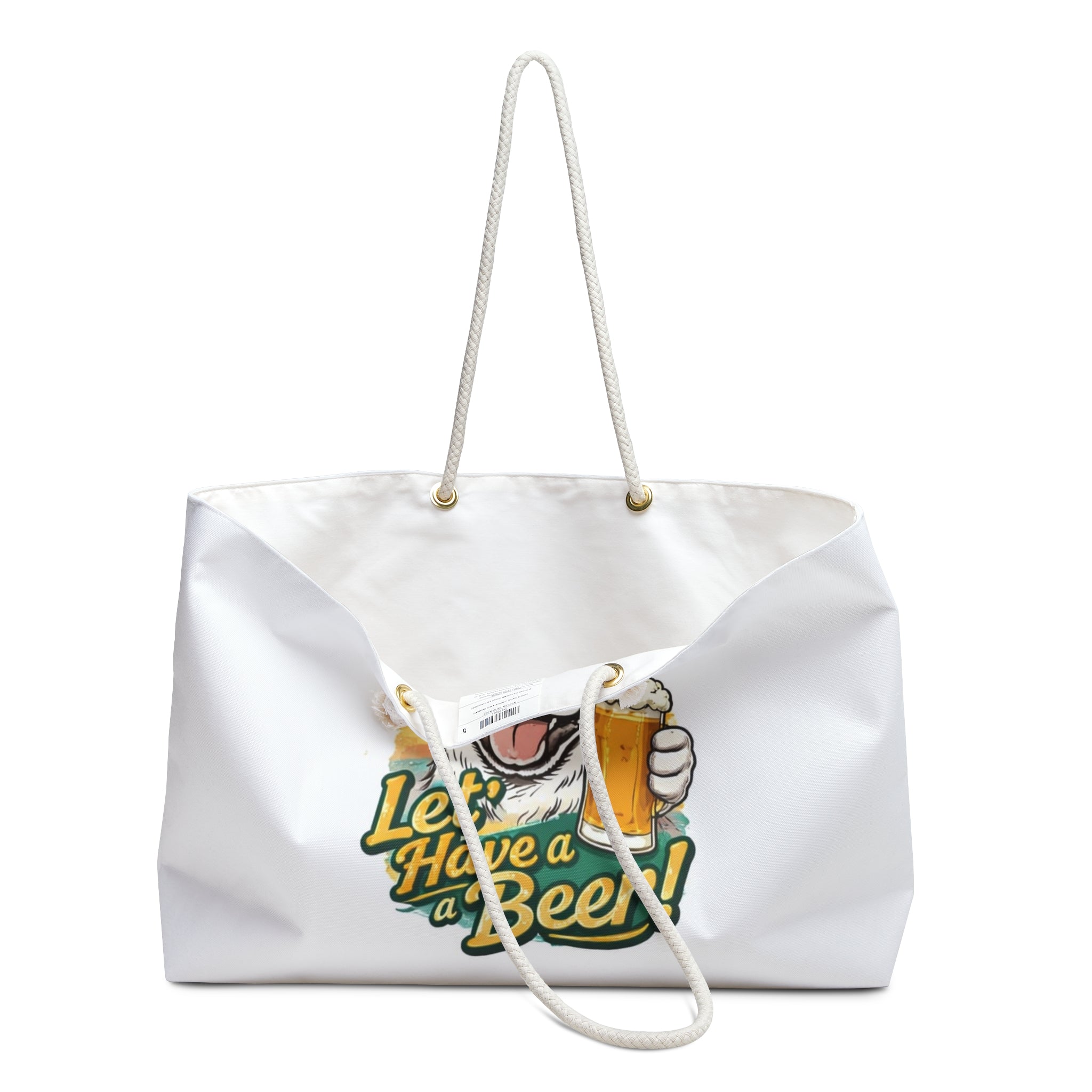 Weekender Bag — "Let’s Have a Beer!" Dog Graphic Tote for Beer Lovers