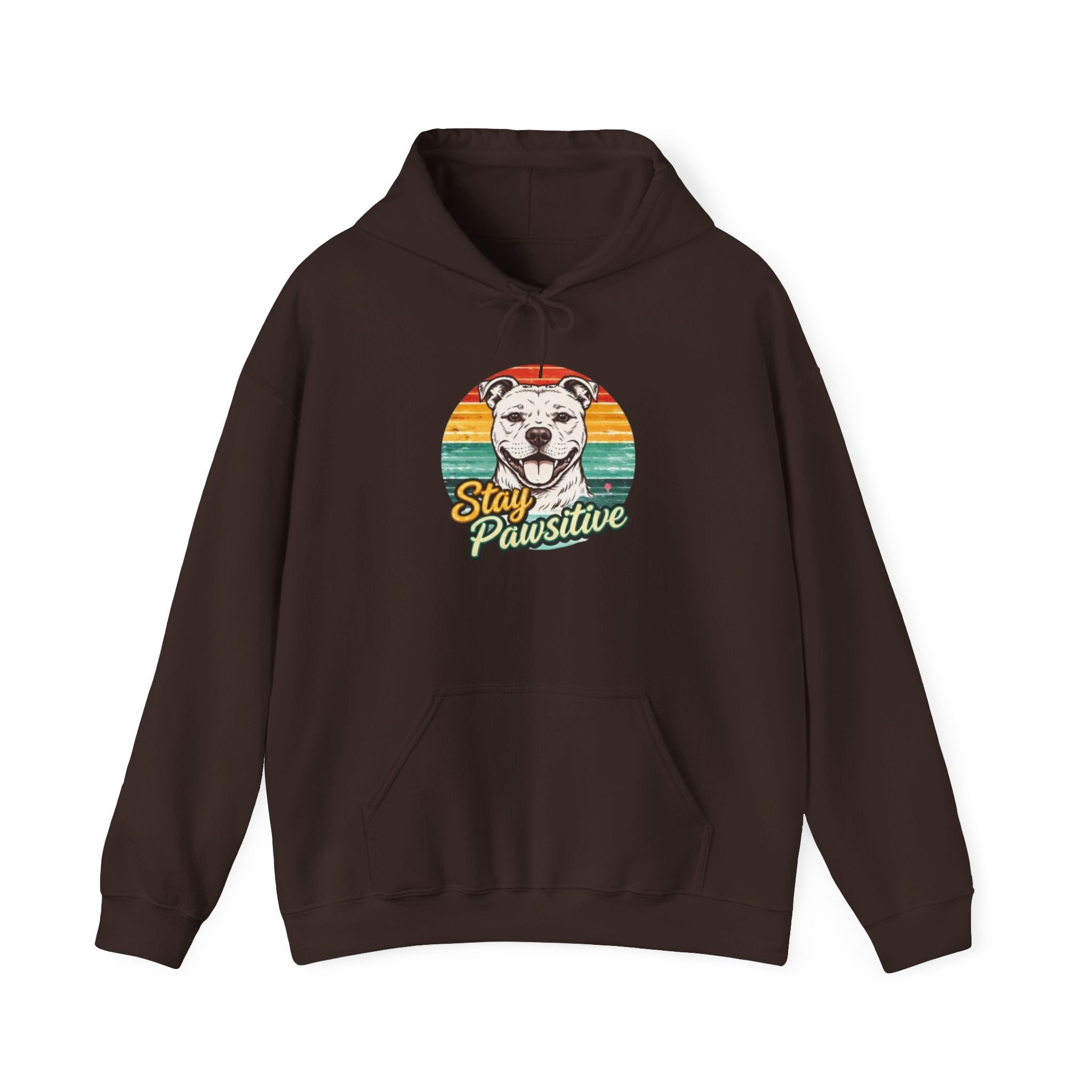 Stay Pawsitive Dog Hoodie — Retro Sun Graphic Sweatshirt for Dog Lovers