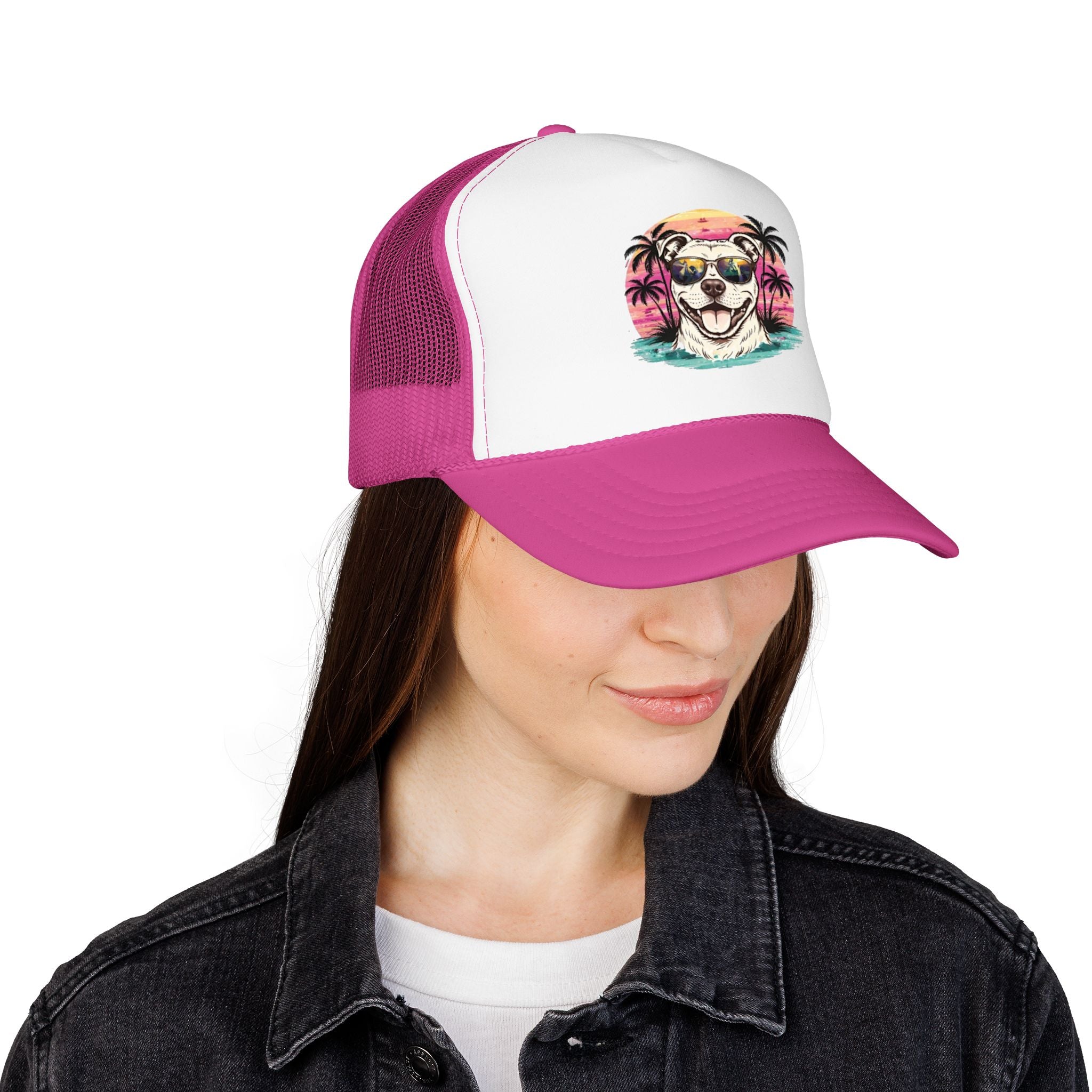Trucker Hat - Retro Surf Dog with Sunglasses (Beach Vibes)