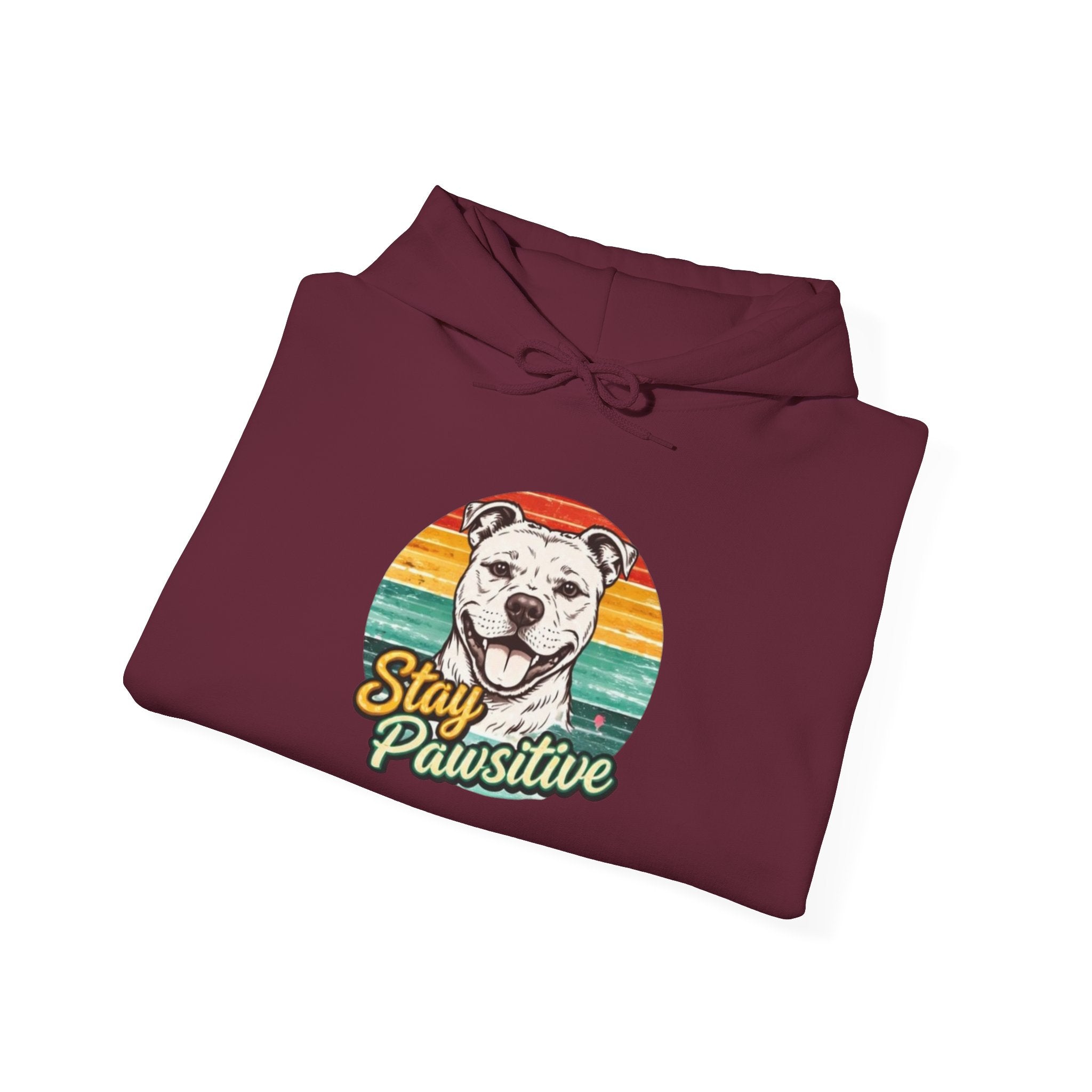 Stay Pawsitive Dog Hoodie — Retro Sun Graphic Sweatshirt for Dog Lovers