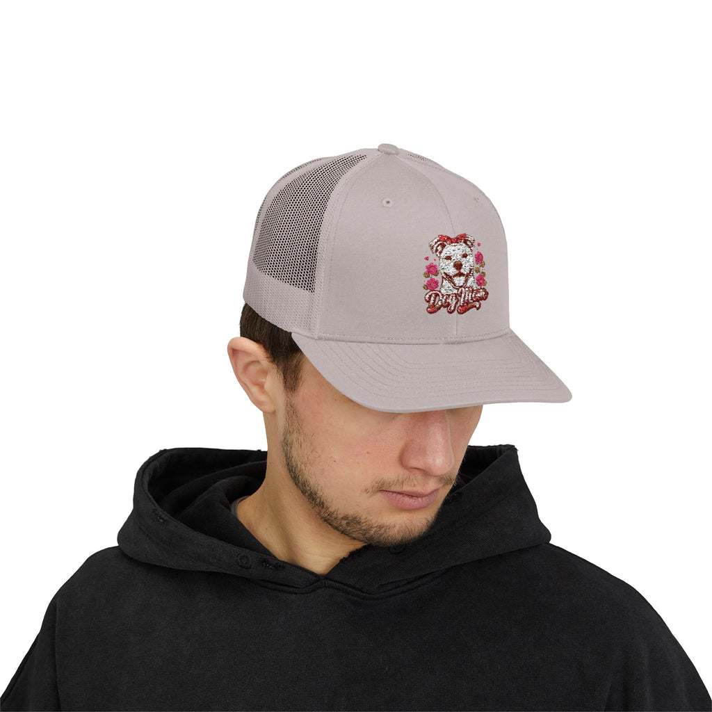 Trucker Cap — Floral Teddy 'Dog Mom' Embroidered Snapback