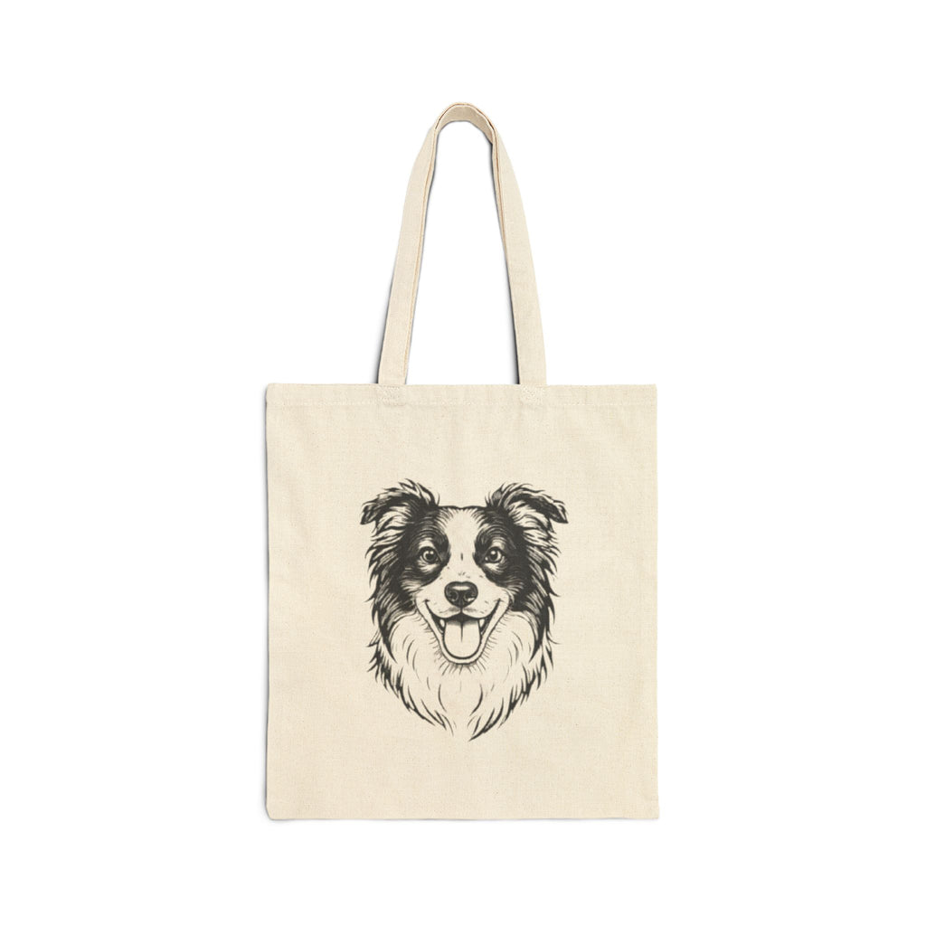 Tote Bag — Smiling Border Collie Illustration Cotton Canvas Tote