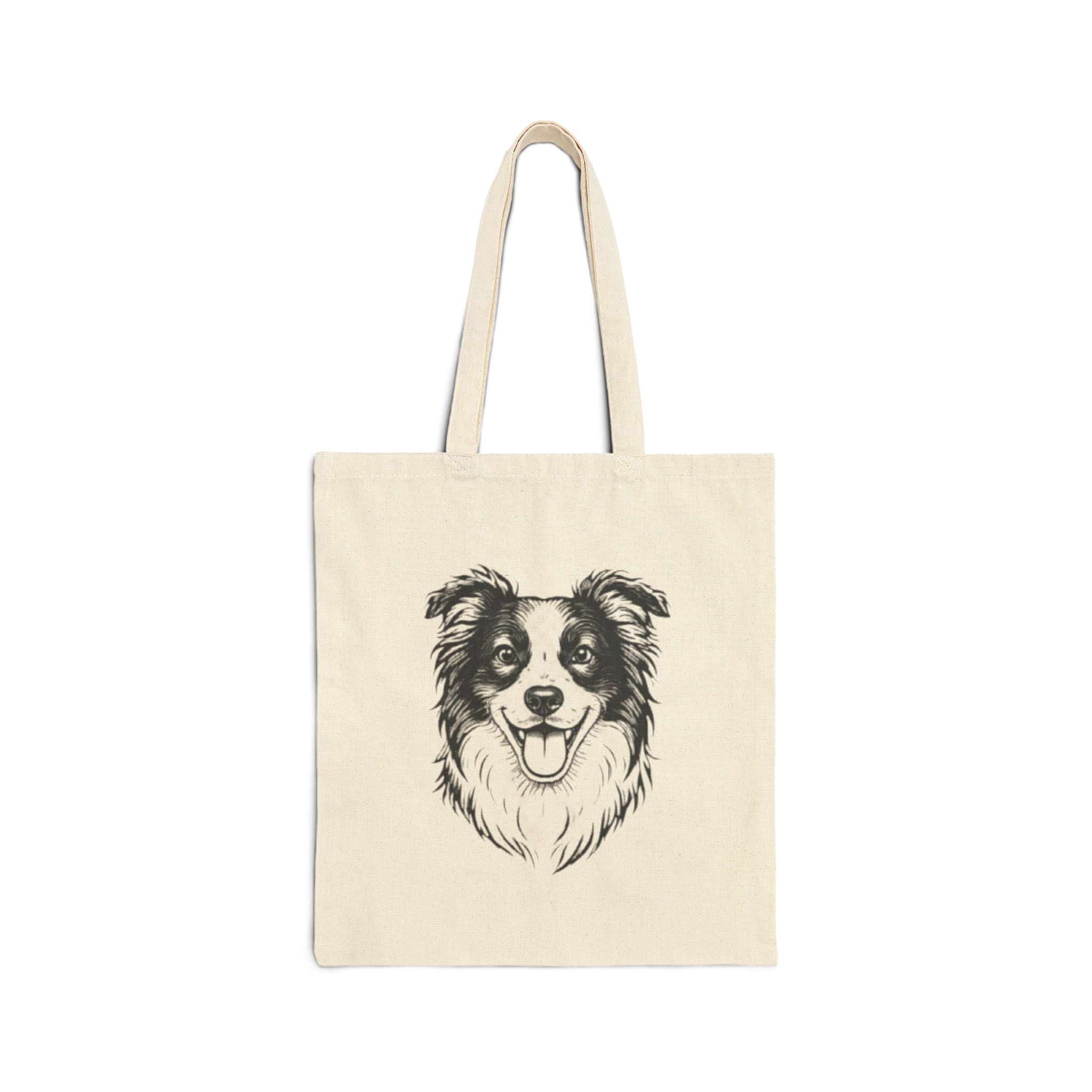 Tote Bag — Smiling Border Collie Illustration Cotton Canvas Tote