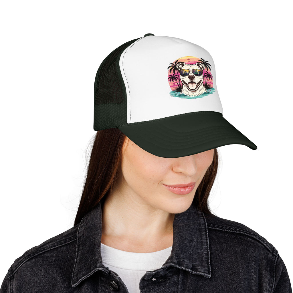 Trucker Hat - Retro Surf Dog with Sunglasses (Beach Vibes)