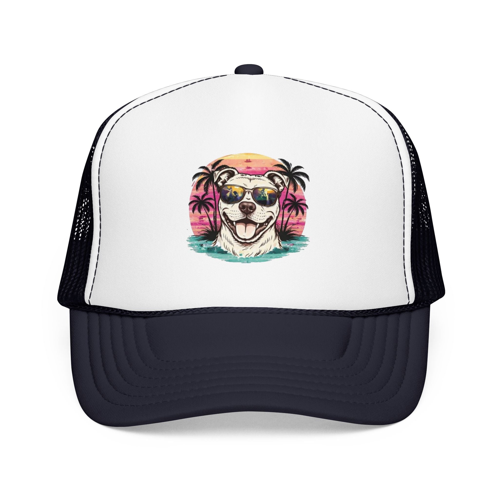 Trucker Hat - Retro Surf Dog with Sunglasses (Beach Vibes)