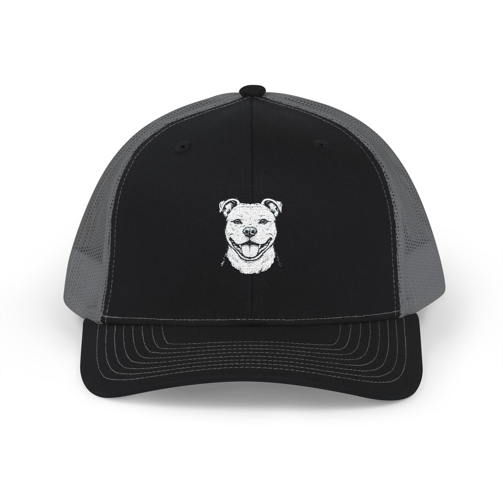 Embroidered Pitbull Trucker Hat — Black/White Snapback Cap