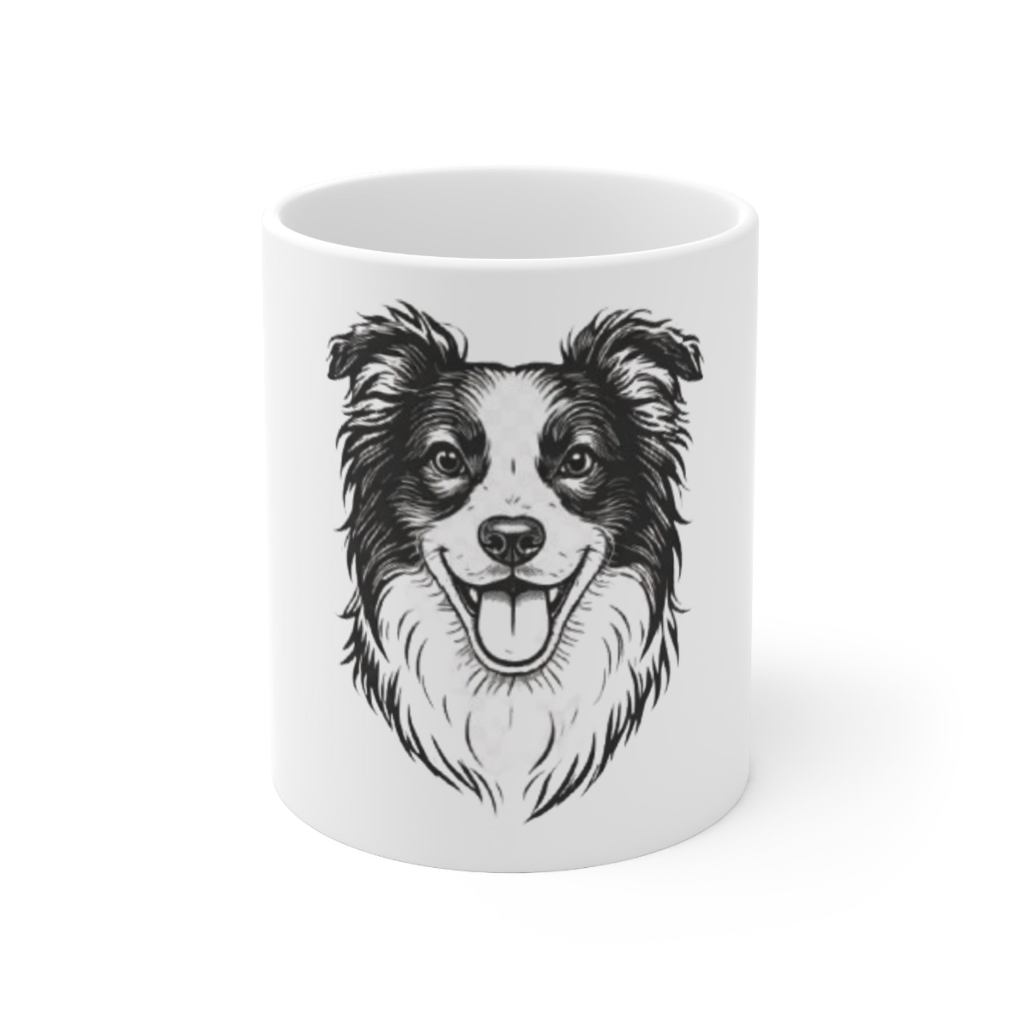 Border Collie Portrait Mug — Cute Black & White Dog Ceramic Coffee Cup (11oz, 15oz)