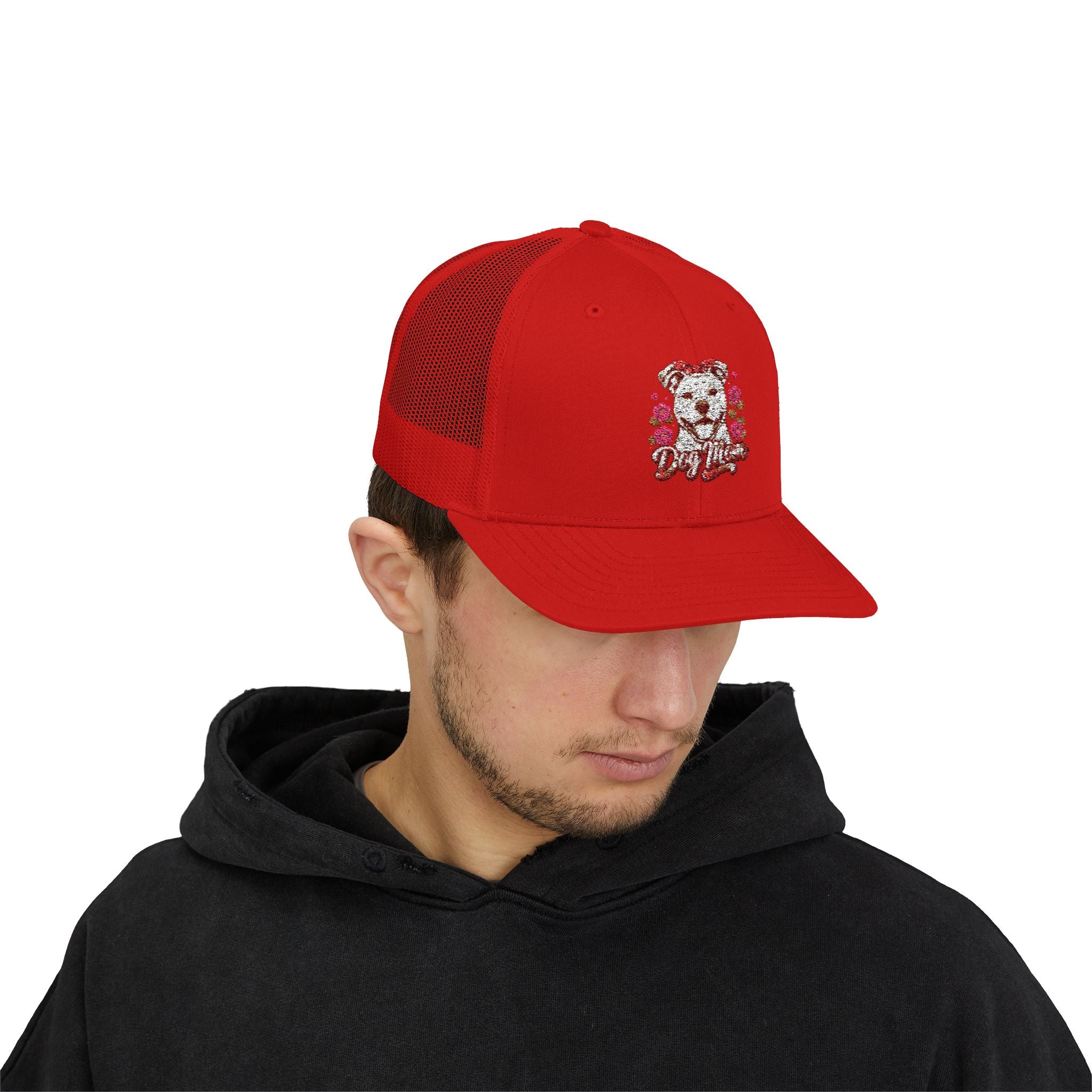 Trucker Cap — Floral Teddy 'Dog Mom' Embroidered Snapback