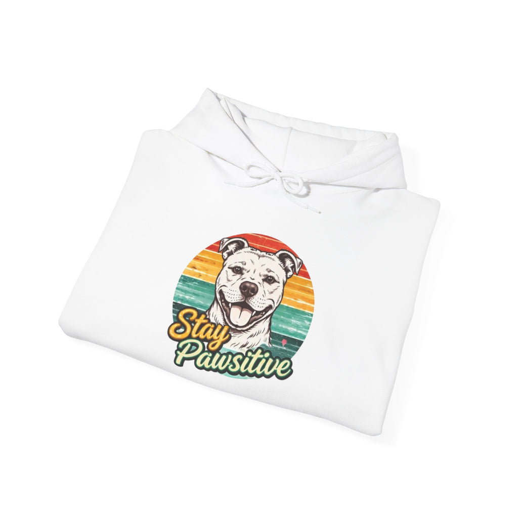 Stay Pawsitive Dog Hoodie — Retro Sun Graphic Sweatshirt for Dog Lovers