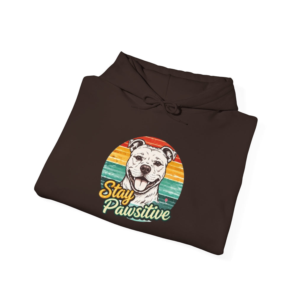 Stay Pawsitive Dog Hoodie — Retro Sun Graphic Sweatshirt for Dog Lovers