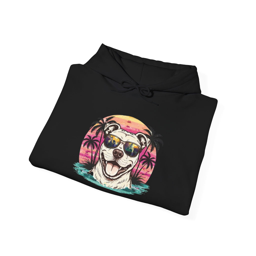 Dog Sunset Hoodie — Cool Pup with Sunglasses Tropical Beach Design